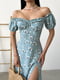 Платье А-силуэта голубое в принт | 6371368 | фото 2