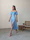 Платье А-силуэта голубое с цветочным принтом | 6398519 | фото 3