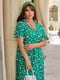 Платье А-силуэта зеленое с цветочным принтом | 6398561 | фото 2