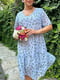 Платье А-силуэта голубое с цветочным принтом | 6398580 | фото 5
