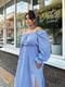 Платье А-силуэта голубое с цветочным принтом | 6398581 | фото 4