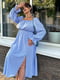 Платье А-силуэта голубое с цветочным принтом | 6398581 | фото 6