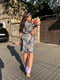 Платье А-силуэта синее с цветочным принтом | 6398590 | фото 5