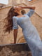Сукня А-силуету блакитна в принт | 6420526 | фото 2