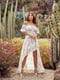 Платье А-силуэта молочного цвета в принт | 6420532 | фото 2
