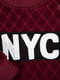 Реглан велюровый "NYC" бордовый с принтом | 6428009 | фото 2