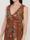 Платье А-силуэта коричневое с цветочным принтом | 6432366 | фото 3