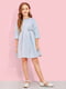 Платье голубое жаккардовое со складками на молнии сзади | 6435543 | фото 3