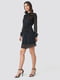 Платье А-силуэта черное шифоновое с высоким воротом и поясом | 6436517 | фото 3