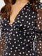 Платье А-силуэта черное в горошек с V-образным вырезом | 6438097 | фото 3