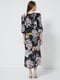 Сукня А-силуету чорна з V-подібним вирізом та квітковим принтом | 6438108 | фото 2