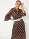 Платье А-силуэта коричневое в полоску с поясом | 6438109 | фото 4