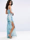 Платье А-силуэта макси с разрезами по бокам голубое в принт | 6440480 | фото 2