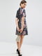 Жакардова міні-сукня з високим коміром і квітковим принтом синя | 6441026 | фото 4