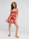 Платье А-силуэта с цветочным принтом красное | 6441083 | фото 3