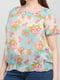 Блуза бирюзово-бежевая с цветочным принтом | 6441614 | фото 3