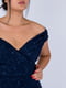 Вечернее платье с открытыми плечами синее | 6442316 | фото 4