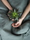 Комплект однотонної постільної білизни з льону у холодно-зеленому кольорі "Папороть" | 6502843 | фото 4