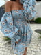 Льняное голубое платье в цветочный принт | 6506268 | фото 3