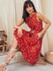 Платье А-силуэта красное в цветочный принт | 6506287 | фото 2