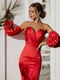 Сукня червона атласна з пишними рукавами | 6506383 | фото 2