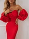 Платье красное атласное с пышными рукавами | 6506383 | фото 5