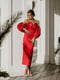 Сукня червона атласна з пишними рукавами | 6506383 | фото 3