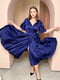 Вечірня шовкова синя сукня-міді | 6506426