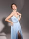 Платье в пол голубое с разрезом и золотой вставкой | 6506453 | фото 2