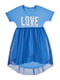 Платье синее с принтом LOVE | 6513500