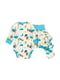 Комплект бирюзовый с принтом панды: боди, штаны и шапочка | 6514266 | фото 2