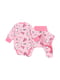 Комплект розовый с принтом динозавры: боди, ползунки и шапочка | 6514268 | фото 3