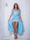 Сукня блакитна з тонкими бретелями та шлейфом до підлоги | 5036336 | фото 3