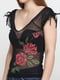 Блуза чорна з квітковим принтом | 6536938 | фото 4