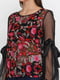 Блуза чорная с красным цветочным принтом и бантами на рукавах | 6544542 | фото 3
