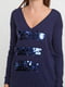 Пуловер темно-синього кольору, декорований паєтками | 6546340 | фото 3