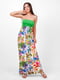 Платье А-силуэта зеленое с цветочным принтом | 6383709