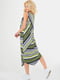 Платье А-силуэта оливкового цвета в полоску | 6384969 | фото 3