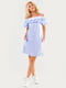 Платье в бело-голубую полоску с открытыми плечами из хлопка | 6548014 | фото 2