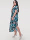 Платье А-силуэта бирюзового цвета в принт | 6548407 | фото 2