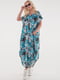 Платье А-силуэта бирюзового цвета в принт | 6548407 | фото 4