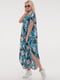 Платье А-силуэта бирюзового цвета в принт | 6548407 | фото 5