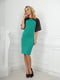 Сукня-футляр зелена з ажурними рукавами | 6548427 | фото 2