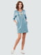 Платье серо-голубое с глубоким вырезом на белом шнурке | 6548448