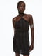 Атласна чорна сукня з фактурним оздобленням | 6527994 | фото 2