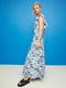 Платье А-силуэта льняное белое с синим принтом | 6567414 | фото 3