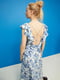 Платье А-силуэта льняное белое с синим принтом | 6567414 | фото 4
