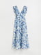 Платье А-силуэта льняное белое с синим принтом | 6567414 | фото 6