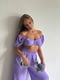 Фиолетовый костюм-тройка с легкой ткани: рубашка, топ и брюки на резинке | 6570197 | фото 3