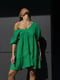 Зелена міні-сукня з натуральної тканини з коротким рукавом на резинці | 6570248 | фото 2